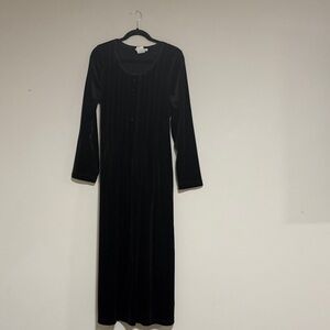 Sarah Richard’s Long Black Velvet Long-Sleeve Dress